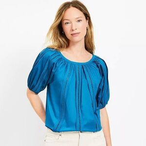 LOFT Cutout Raglan Sleeve Blouse, Grotto Teal‎ Blue, Size Small